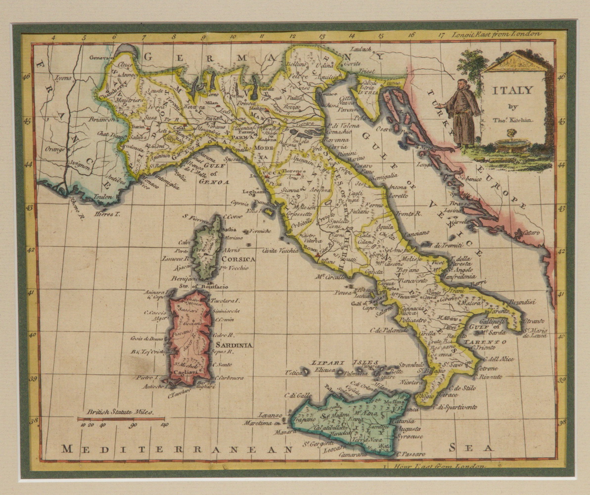 EARLY HAND COLORED MAP OF ITALY