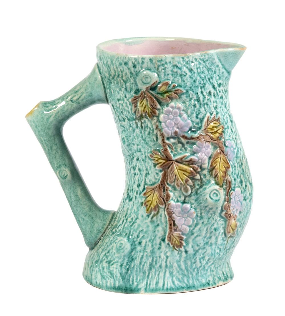 VICTORIAN MAJOLICA PITCHER Aqua 3027b0