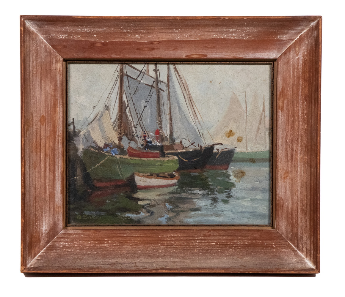 NEW ENGLAND HARBOR SCENE SIGNED 3027e9