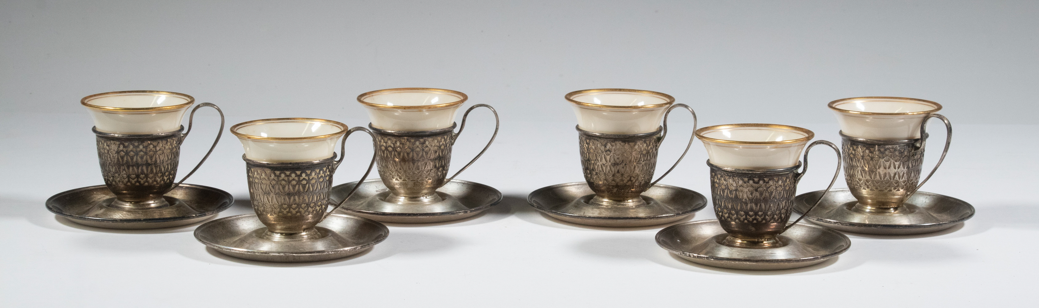 GORHAM SILVER DEMITASSE CUPS & SAUCERS