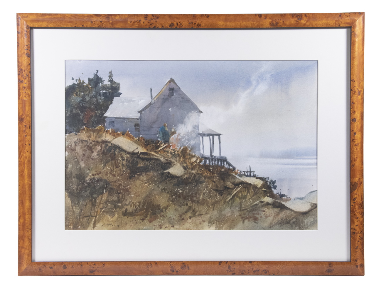 CONTEMPORARY MAINE WATERCOLOR Bonfire 3028db