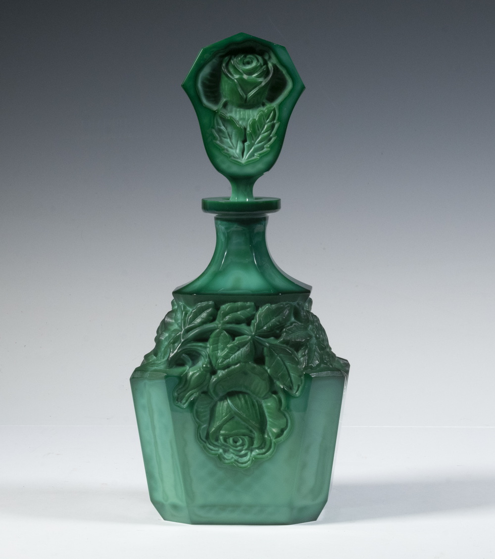 MALACHITE GLASS SCENT BOTTLE 1930s 302940