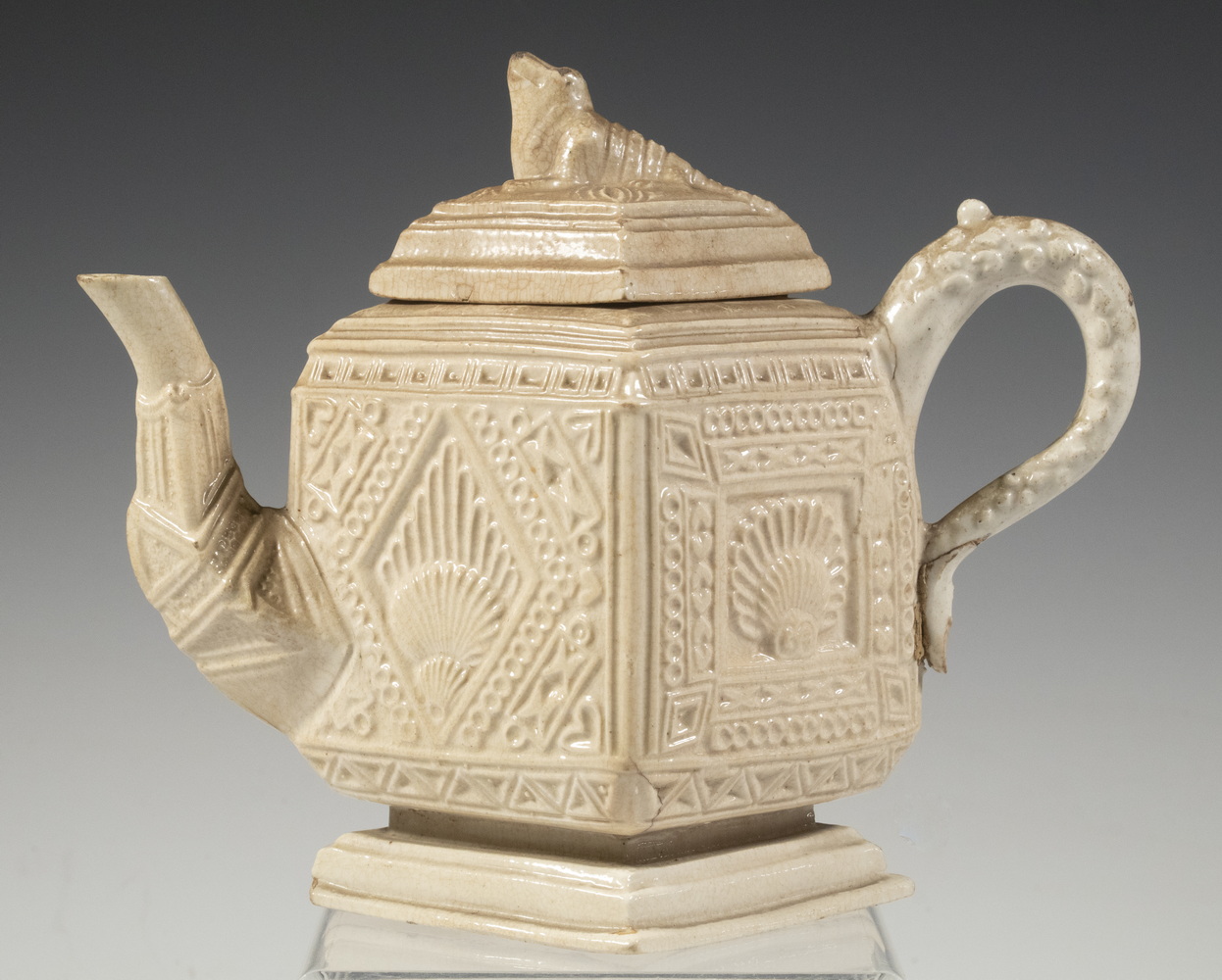 18TH C. CREAMWARE SALT GLAZE TEAPOT