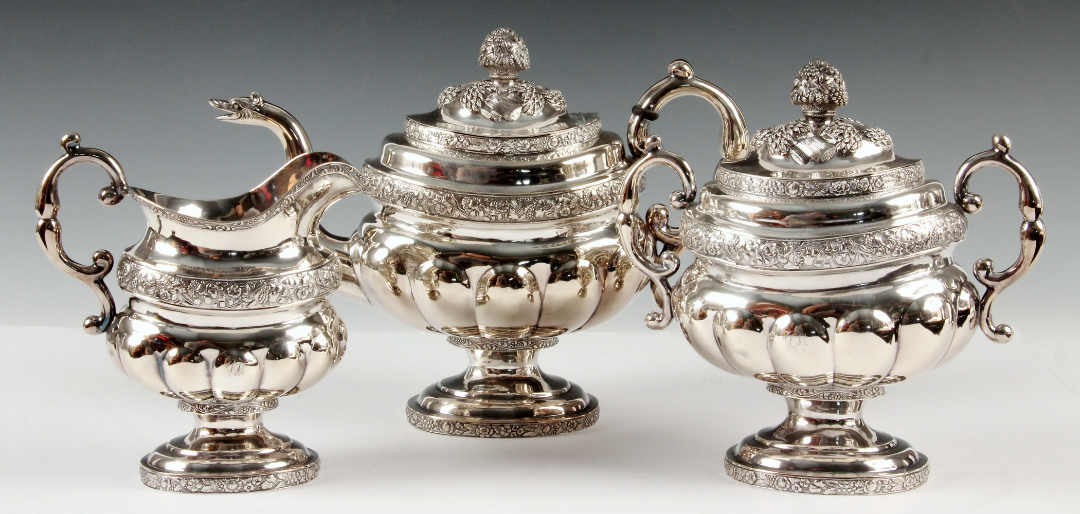 (3 PC) AMERICAN COIN SILVER TEA SET