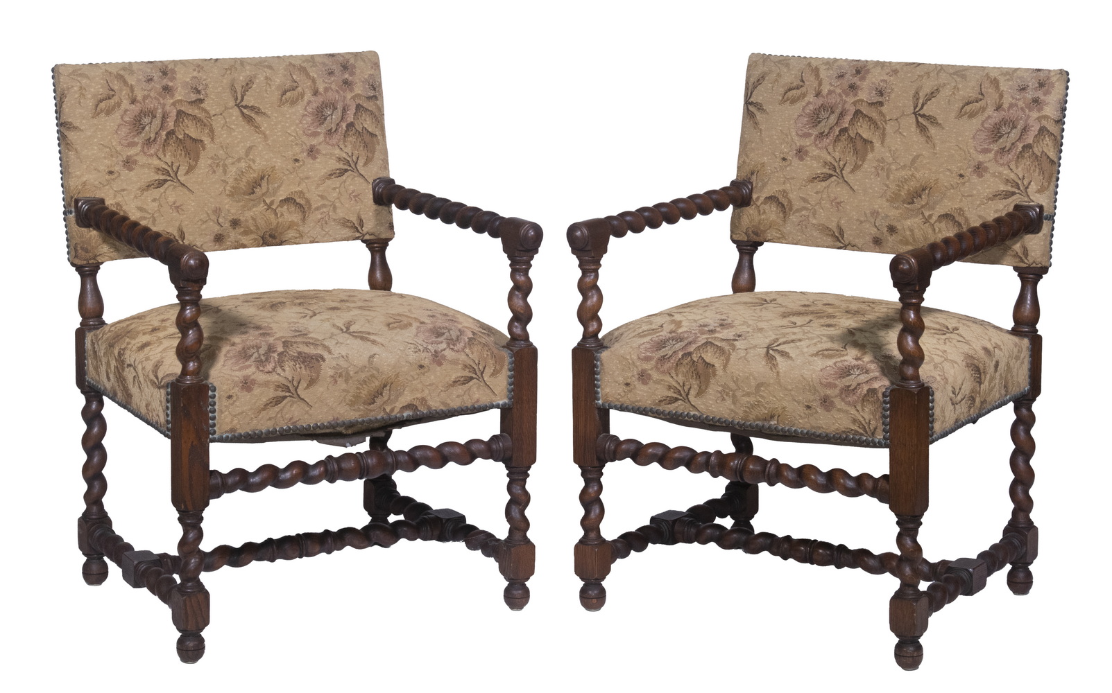 PR OAK BARLEY TWIST ARMCHAIRS Jacobean 302a67