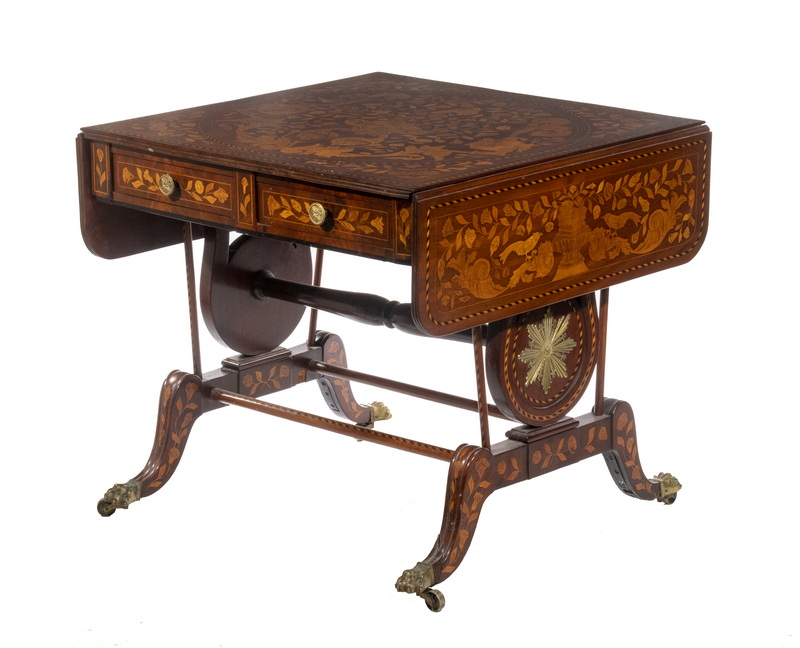 DUTCH INLAID LIBRARY TABLE Square Drop