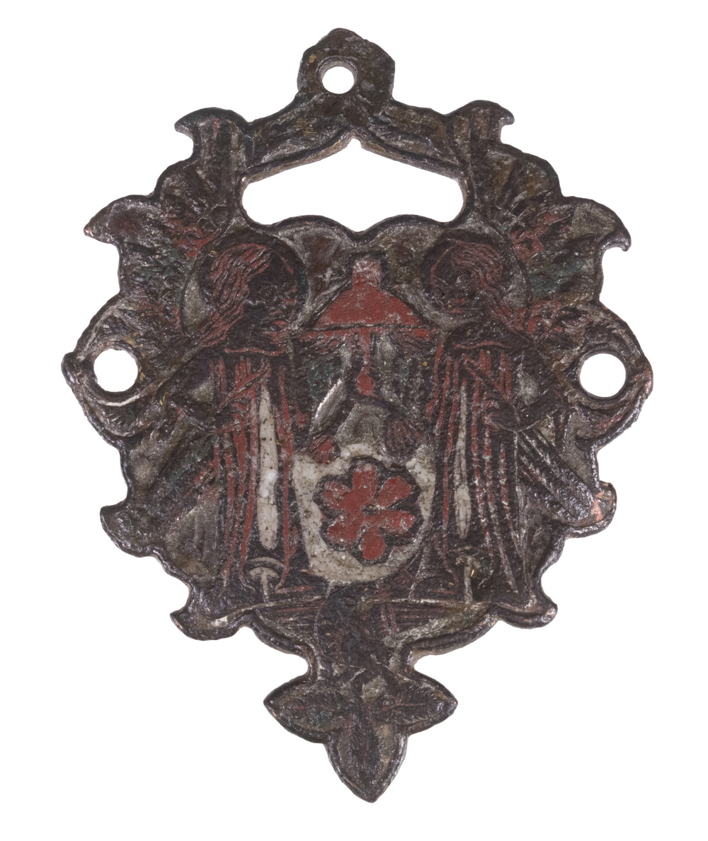 MEDIEVAL BRONZE MOUNT WITH CHAMPLEVE