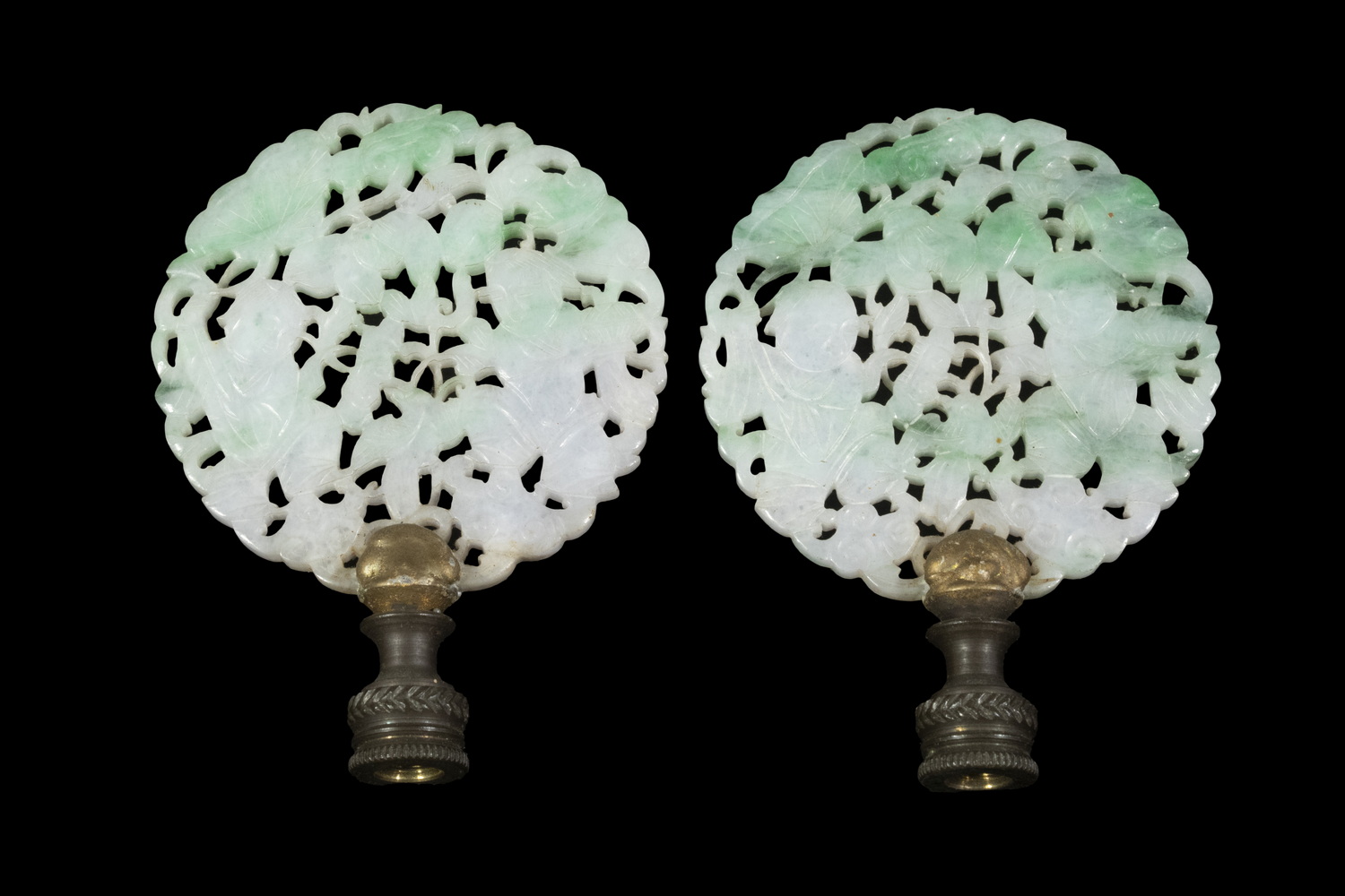 PR OF CHINESE JADE LAMP FINIALS Reticulated