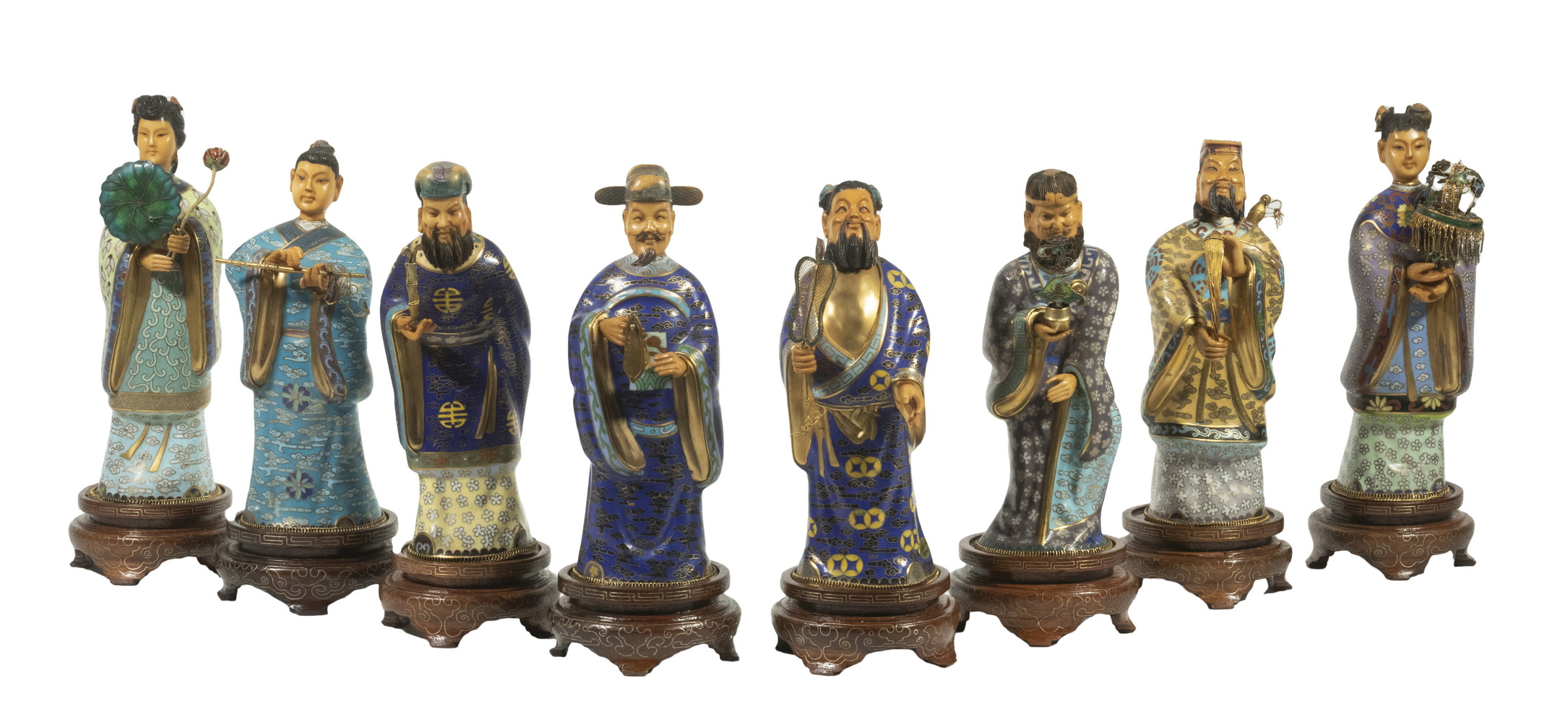 (SET OF 8) CHINESE CLOISONNE AND
