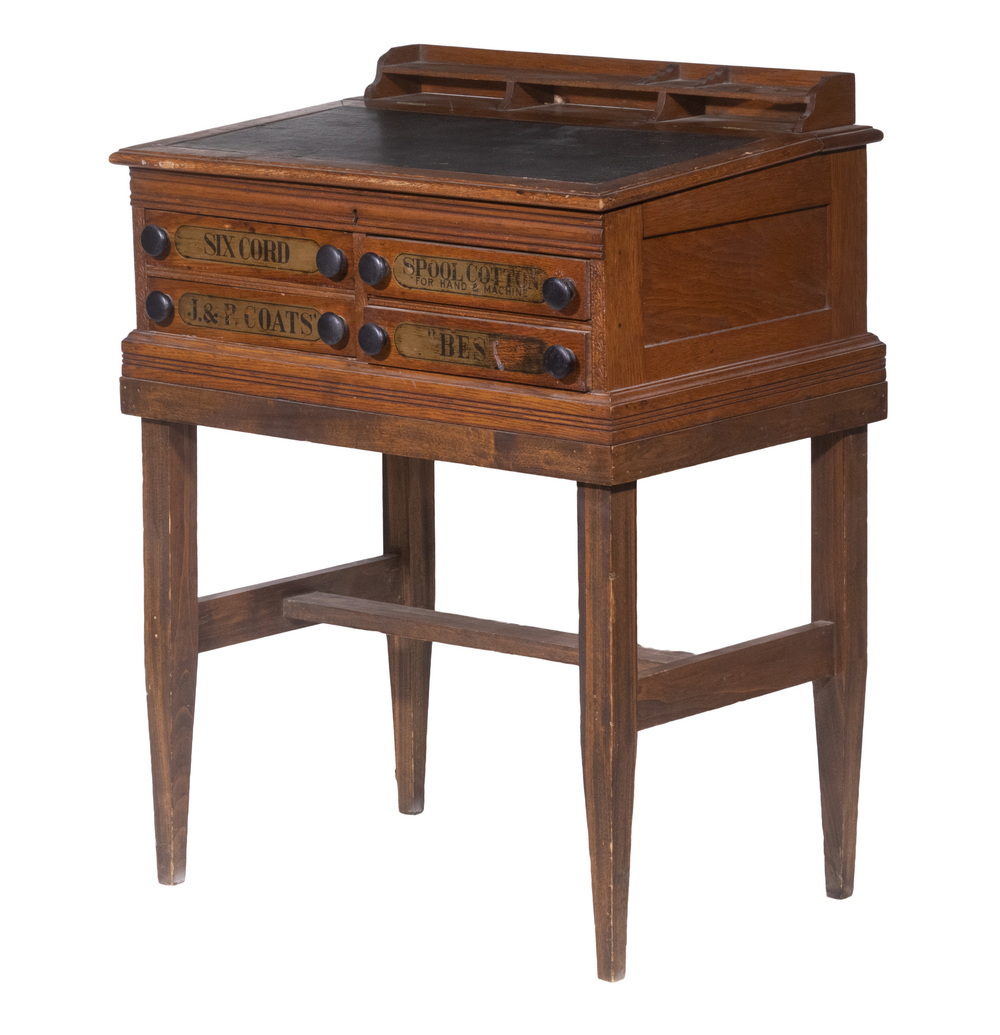 J.P. COATS STORE COUNTERTOP DESK & SPOOL