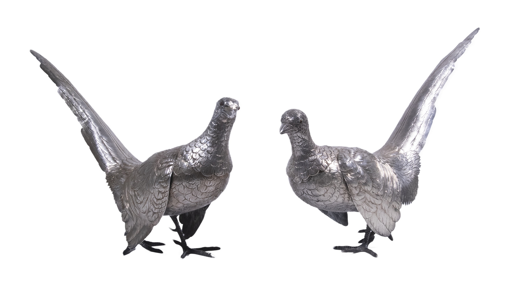 PR LARGE SILVER PHEASANTS Pair 302bcb