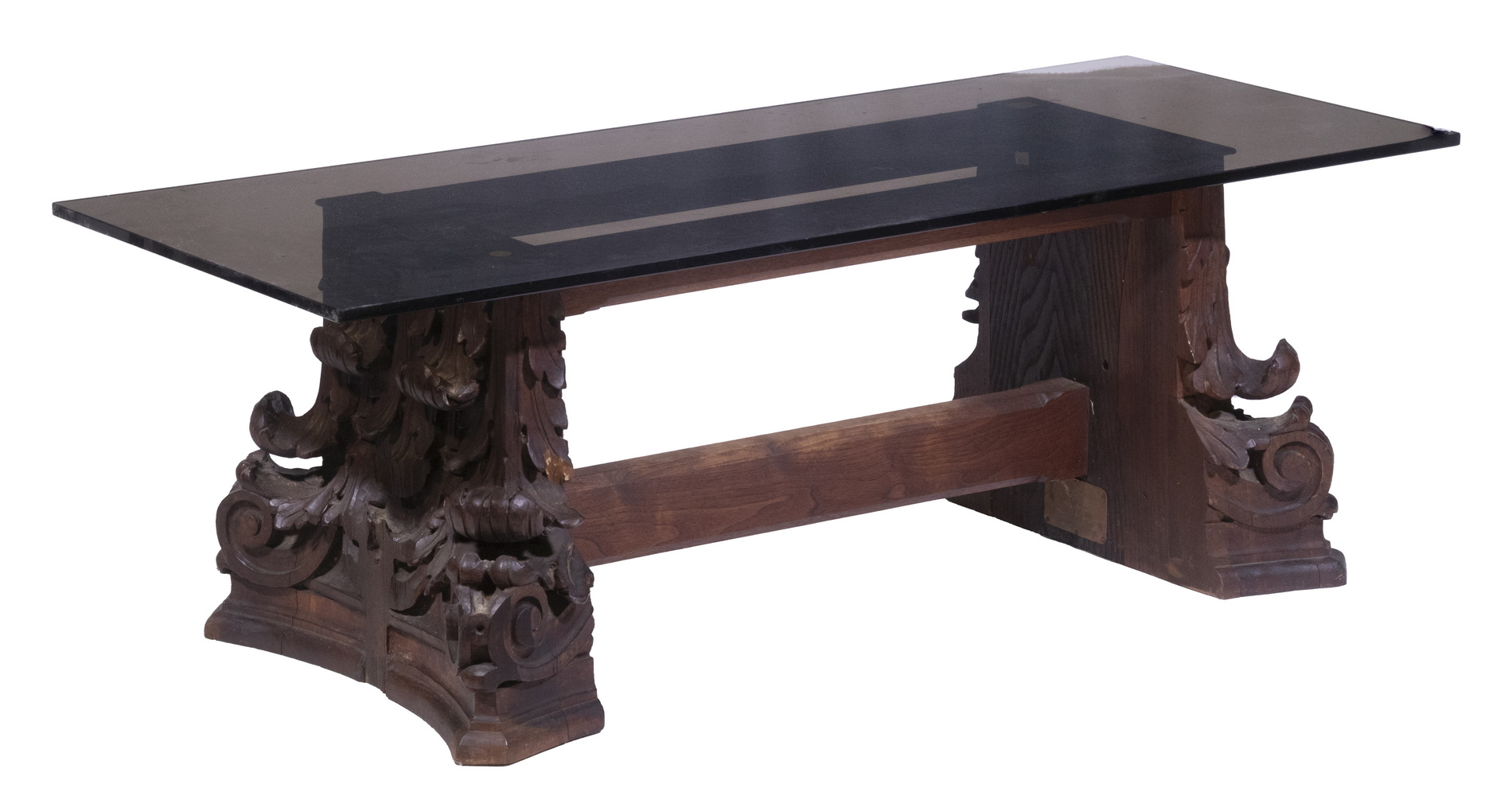 GLASS TOP COFFEE TABLE WITH CARVED