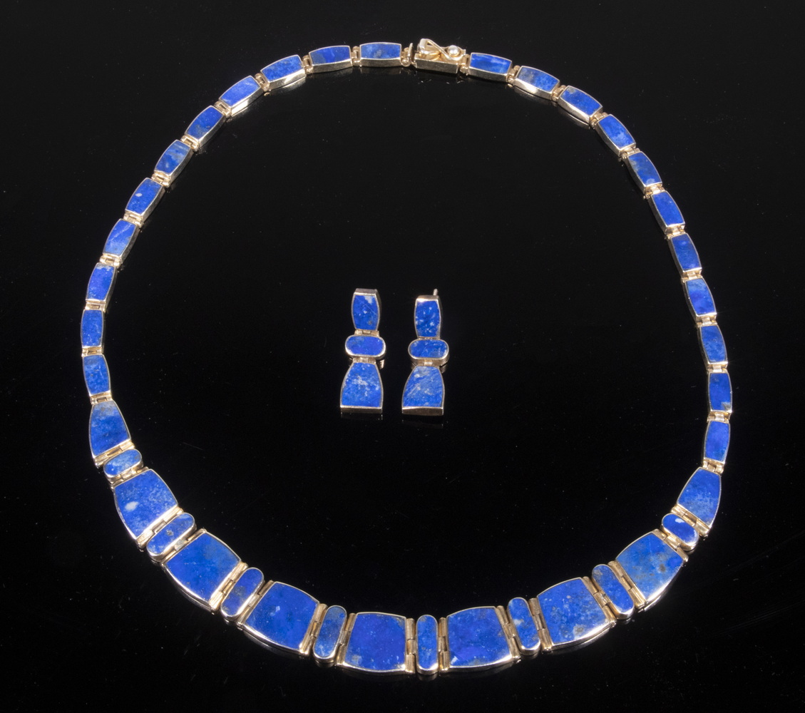 3 PC SUITE GILDED SILVER AND LAPIS