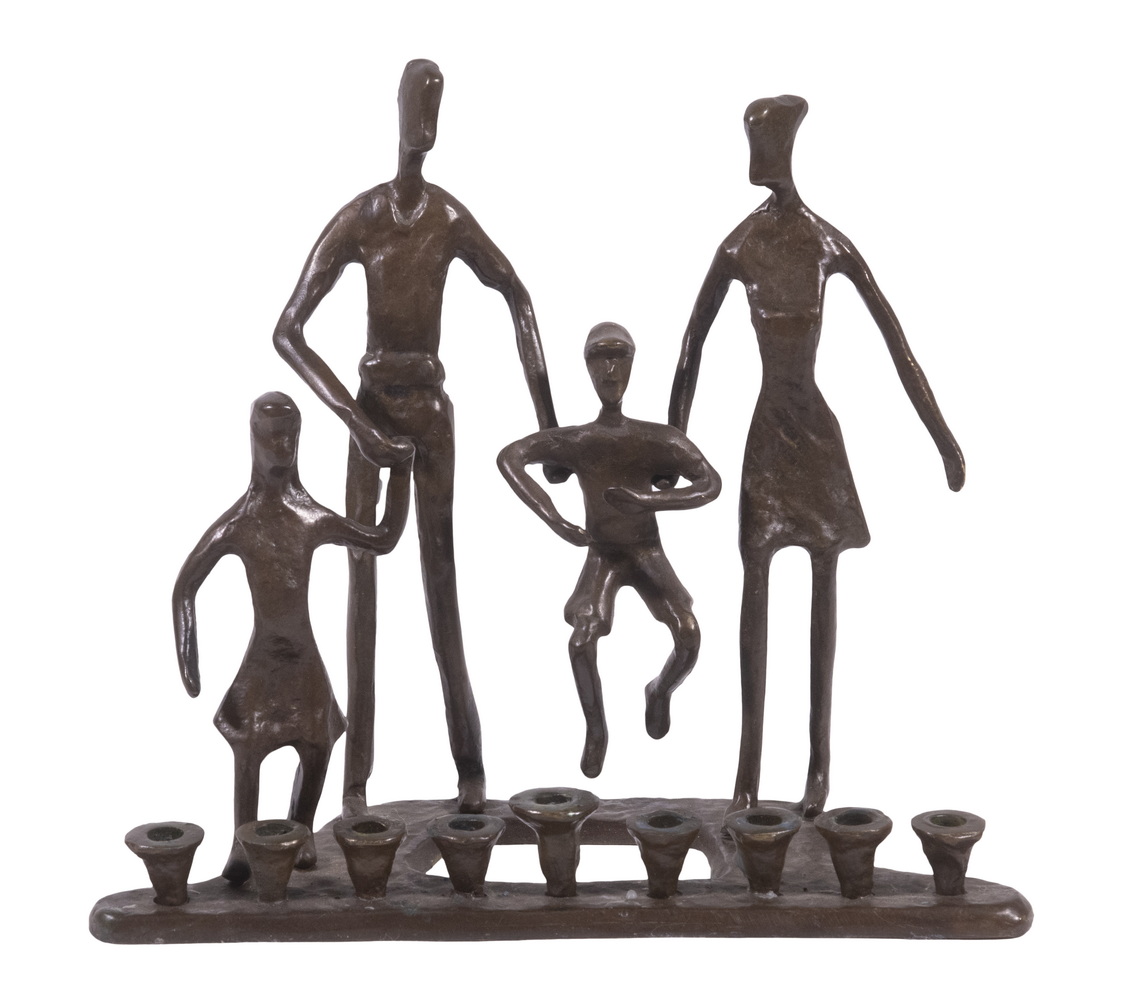 BRONZE FIGURAL MENORAH, CA 1970S