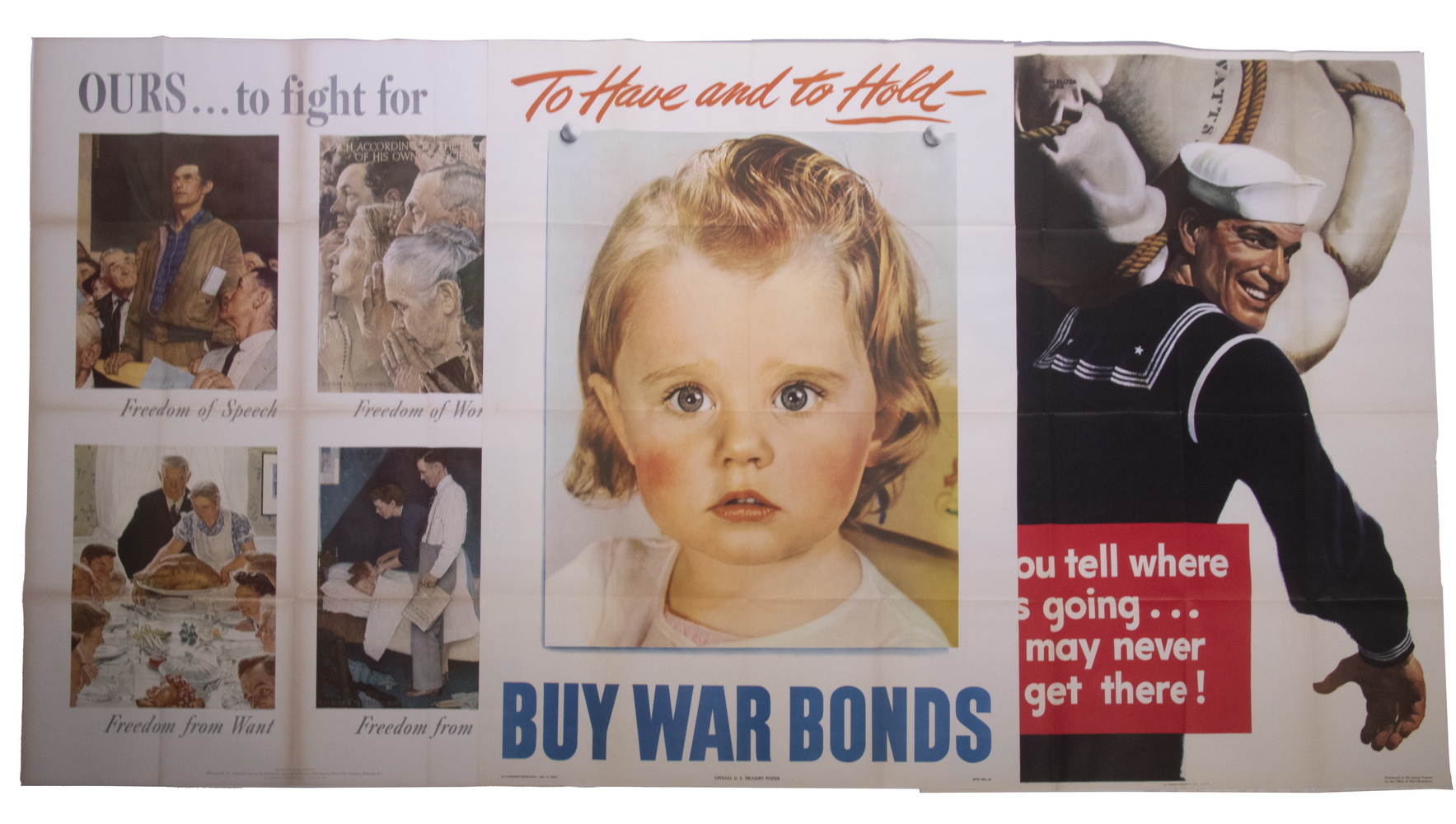 (3) WWII WAR BOND POSTERS, LARGE,