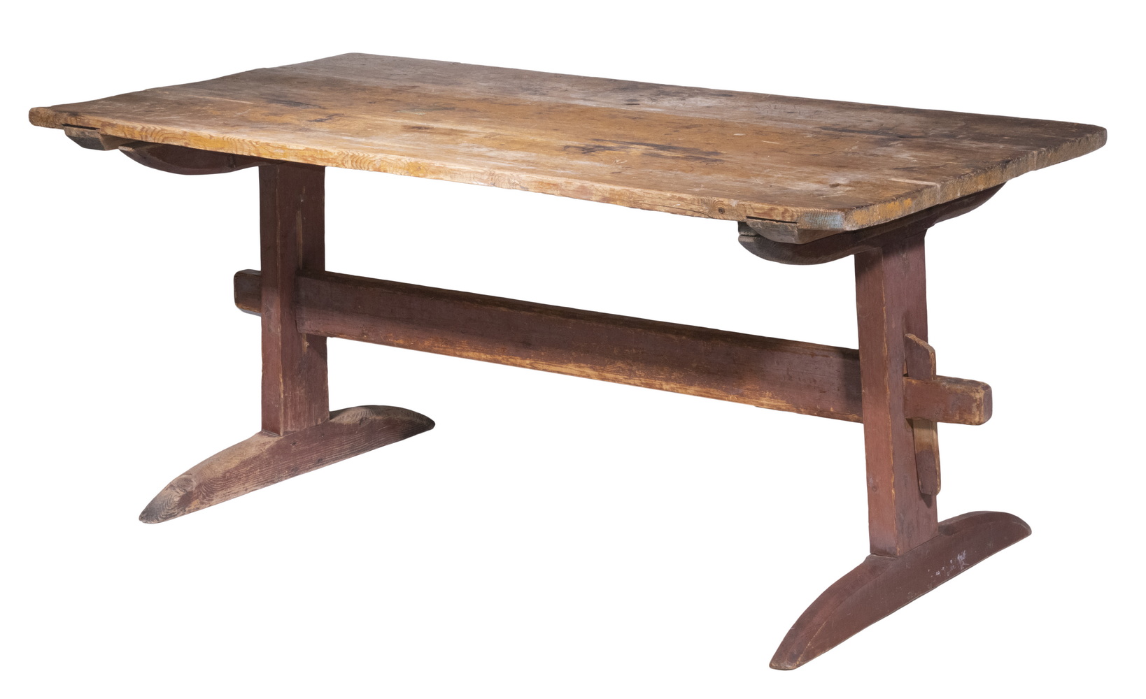 PAINTED PINE TRESTLE TABLE 18th c. Rustic