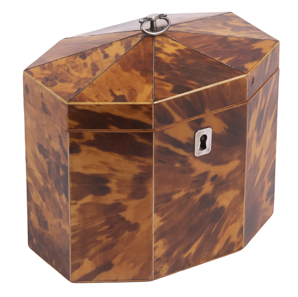 OCTAGONAL TORTOISESHELL TEA CADDY 302eaf