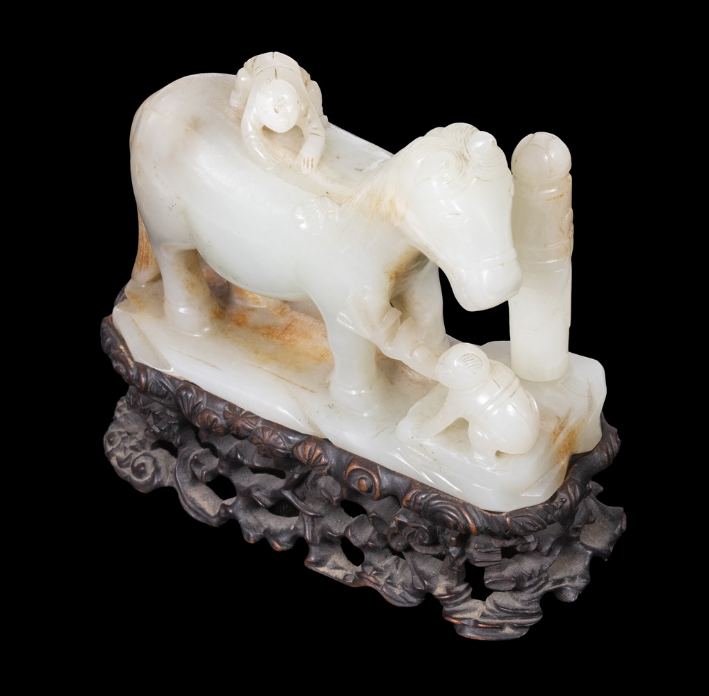 CARVED CELADON JADE HORSE FIGURE 302f2f