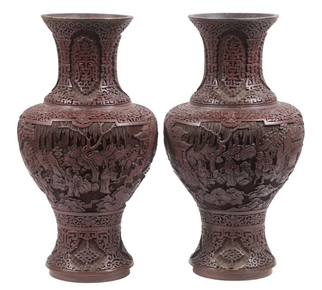 PR CHINESE CINNABAR VASES Pr of