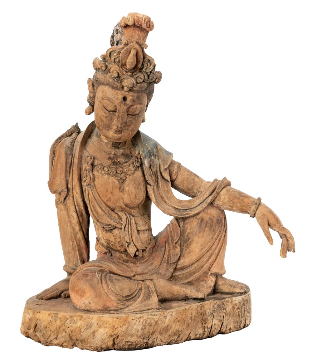 EARLY CHINESE CARVED WOOD GUANYIN
