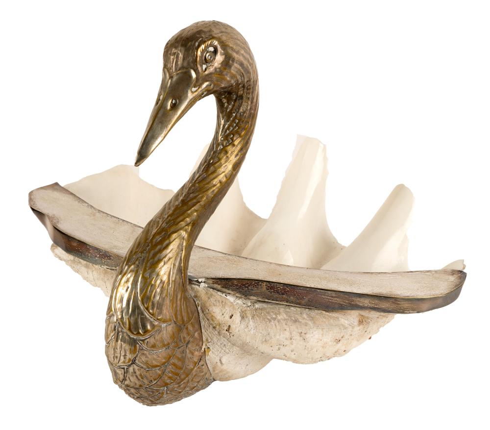 SILVERPLATE-MOUNTED CLAMSHELL SWAN BOWLunmarked