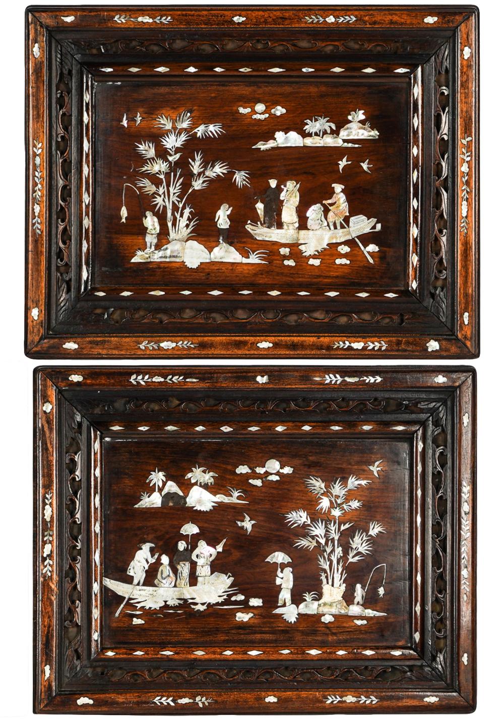 PAIR OF ASIAN MOTHER OF PEARL-INLAID