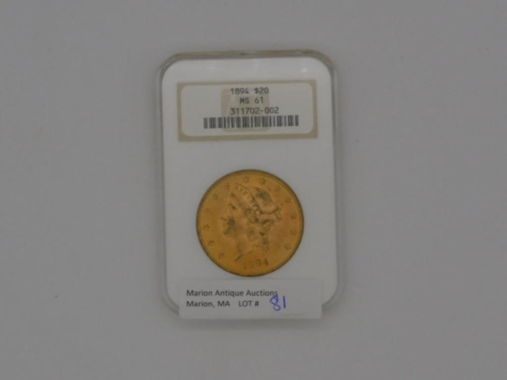1894 $20 DOUBLE EAGLE GOLD COIN.