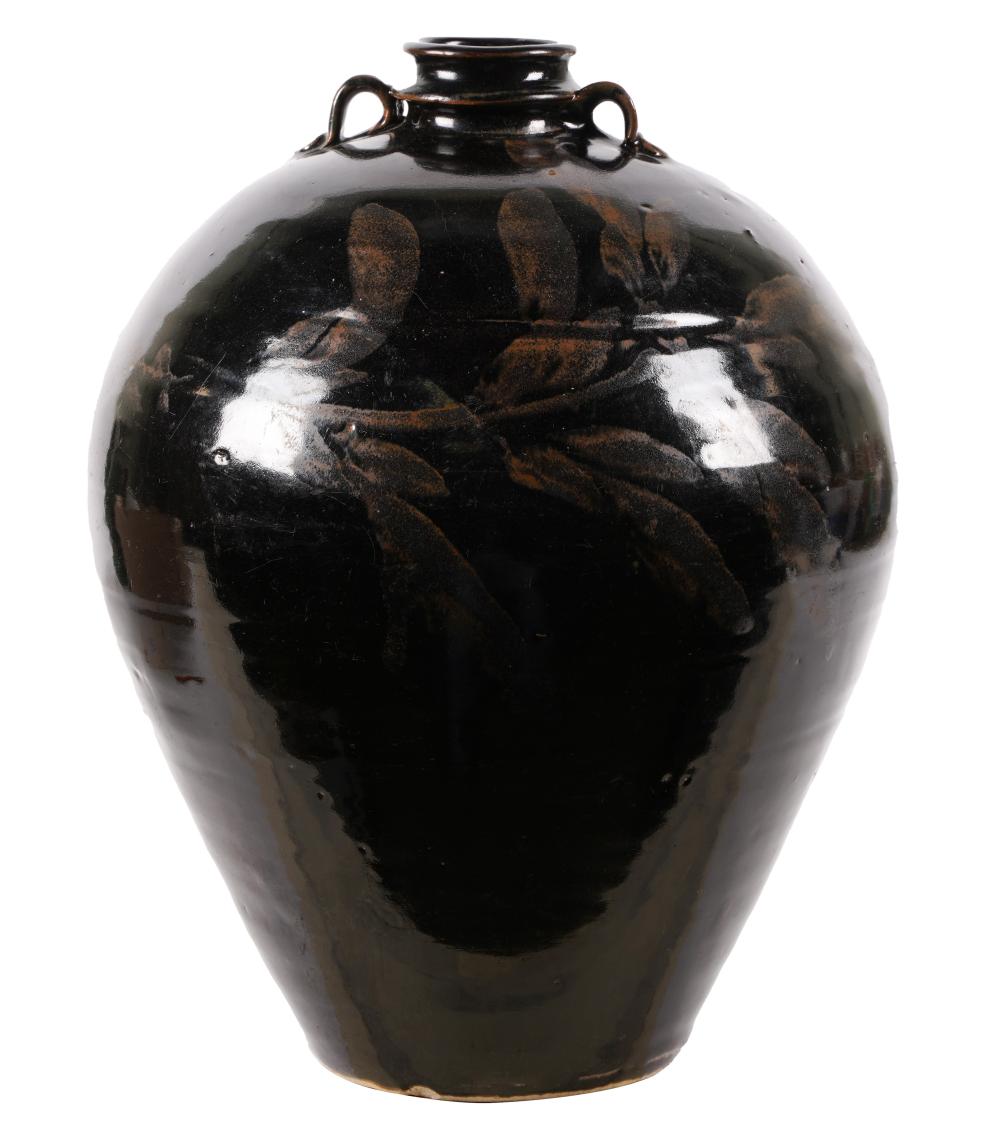 CHINESE BLACK GLAZED CERAMIC JARunmarked