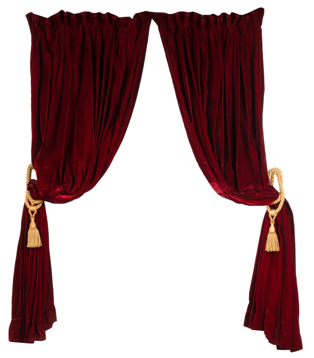 PAIR OF BURGUNDY VELVET AND GILT-THREAD