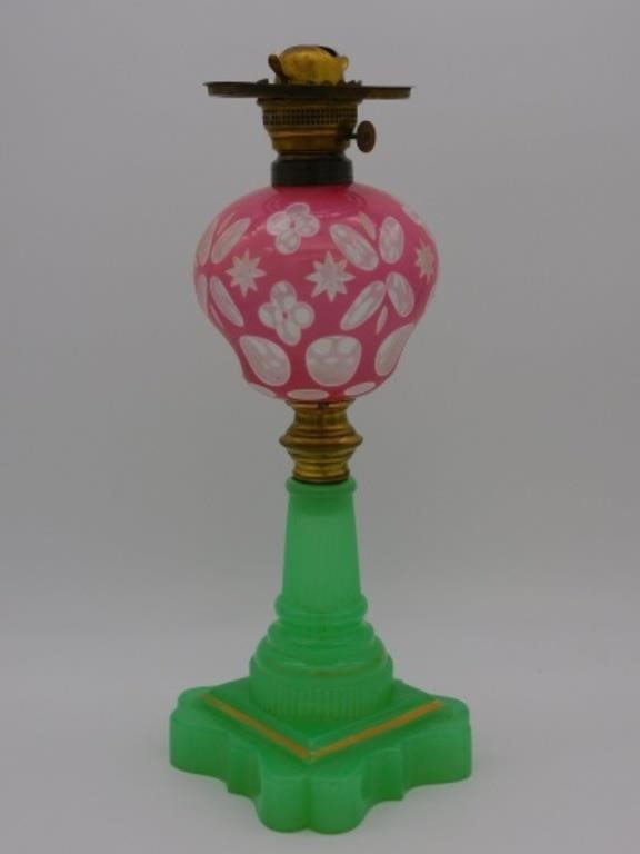 CUT OVERLAY FLUID LAMP, 19TH C.