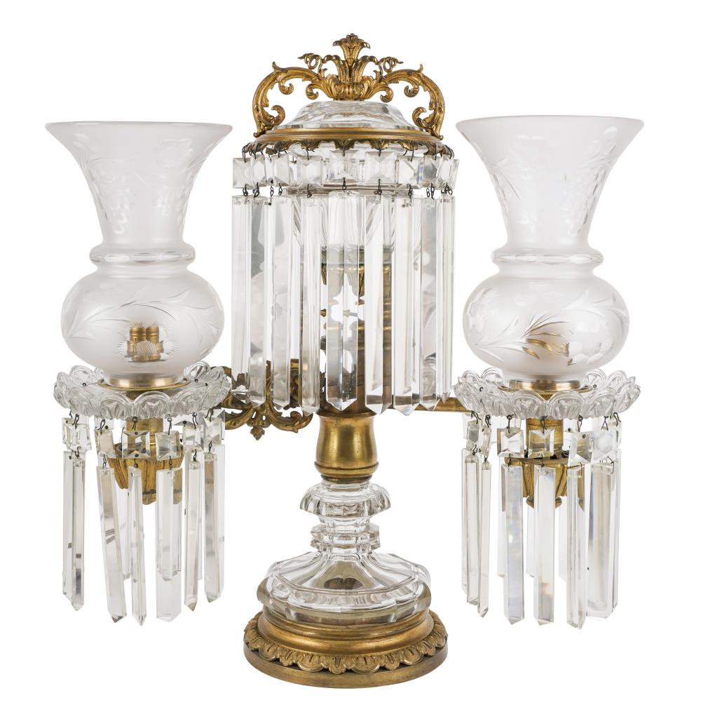 GILT BRONZE AND CRYSTAL ASTRAL LAMPwith