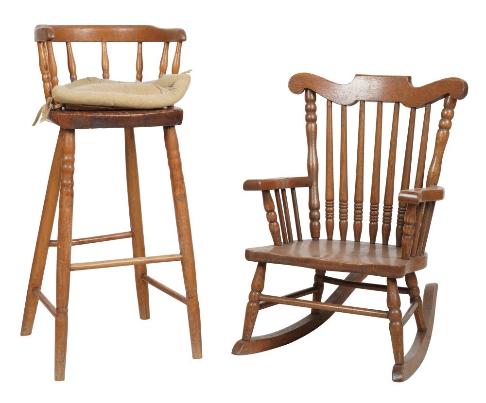 ANTIQUE CHILD'S HIGHCHAIR AND ROCKING