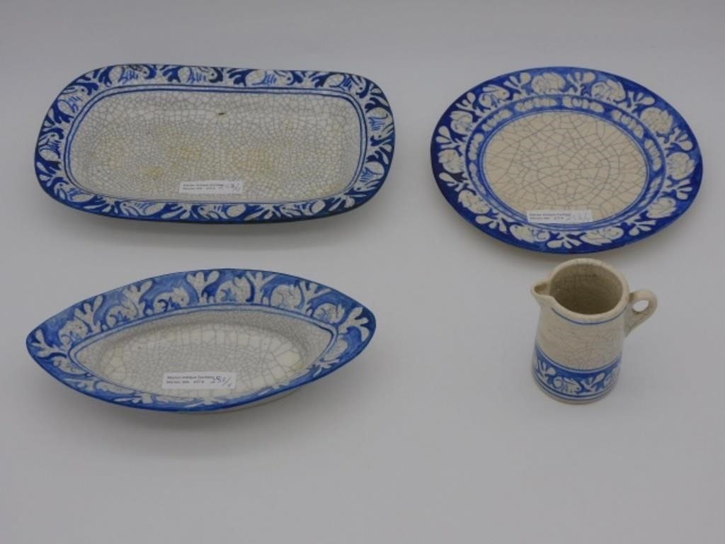 (4) PIECES OF EARLY DEDHAM POTTERY,