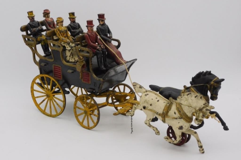 CAST IRON HORSE DRAWN WAGON WITH