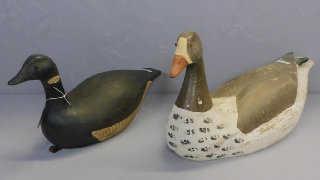 (2) CARVED WOODEN AND PAINTED DECOYS,