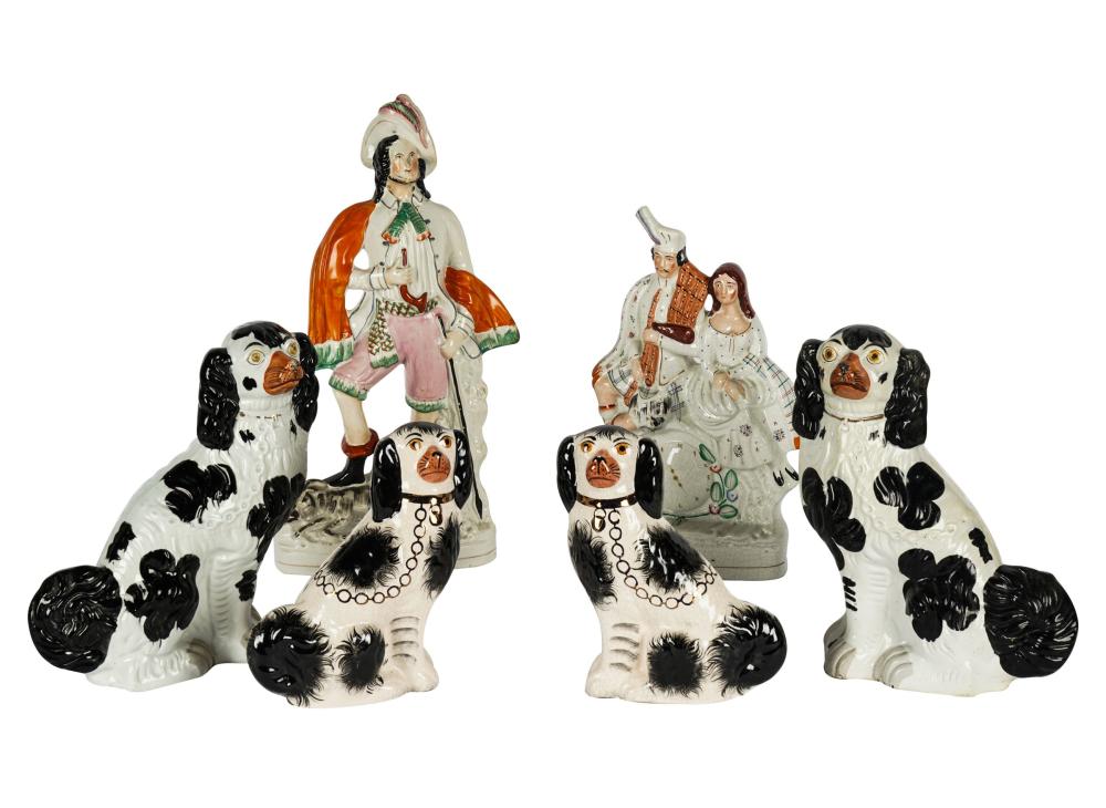 SIX STAFFORDSHIRE POTTERY FIGURESSix