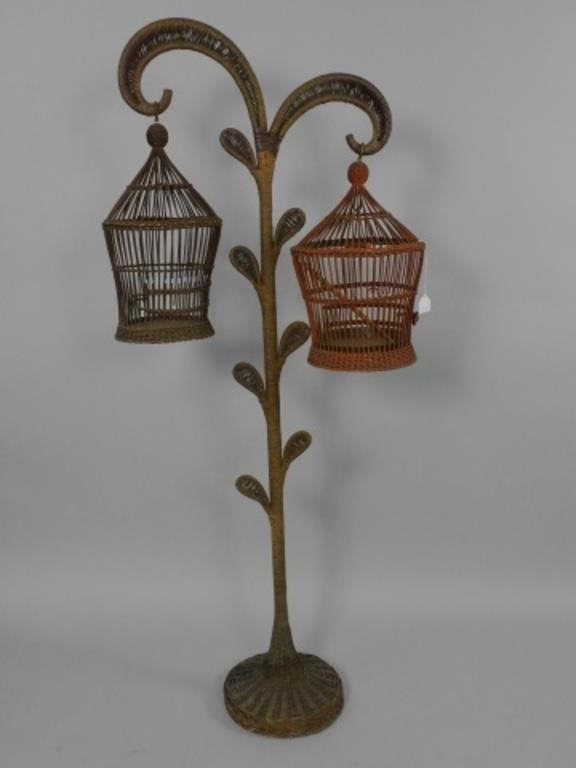 WICKER BIRD CAGE STAND. LATE 19TH