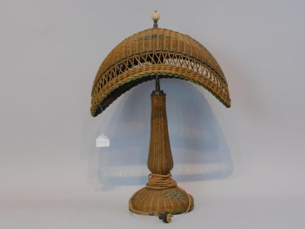 WICKER TABLE LAMP, CA. 1920. UNUSUAL