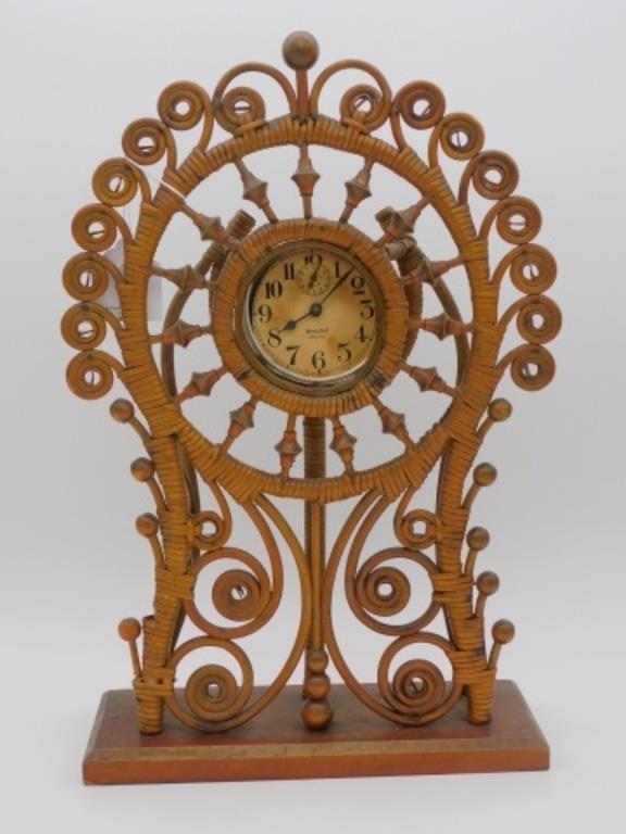 EXTREMELY RARE WICKER SHELF CLOCK  30340d