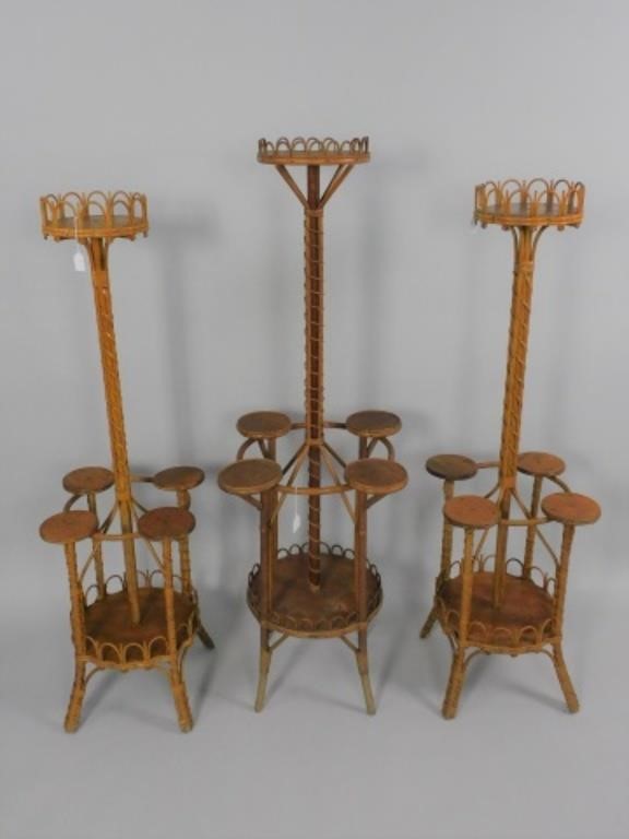 (3) SIMILAR WICKER PLANT STANDS,
