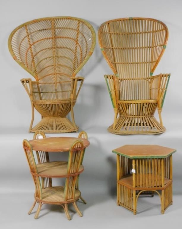 (4) ART DECO RATTAN FURNITURE PIECES,