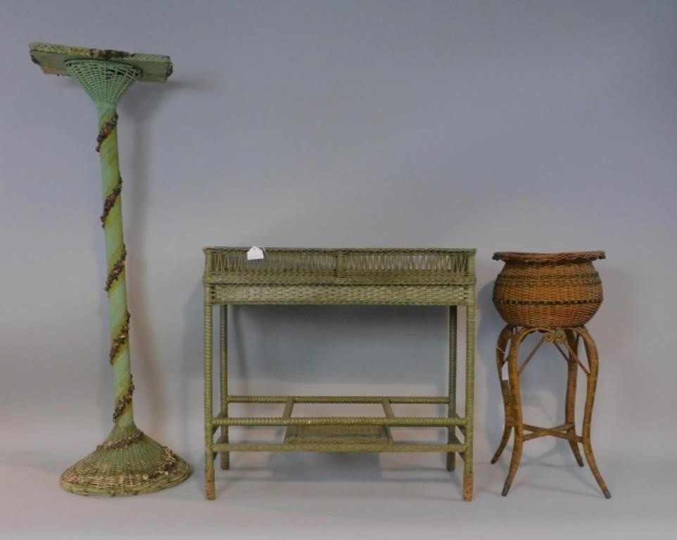 (3) ANTIQUE WICKER PLANTERS, TO