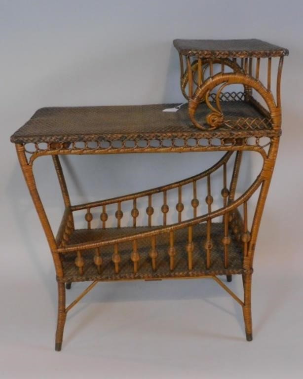 VICTORIAN WICKER THREE-TIERED TABLE,