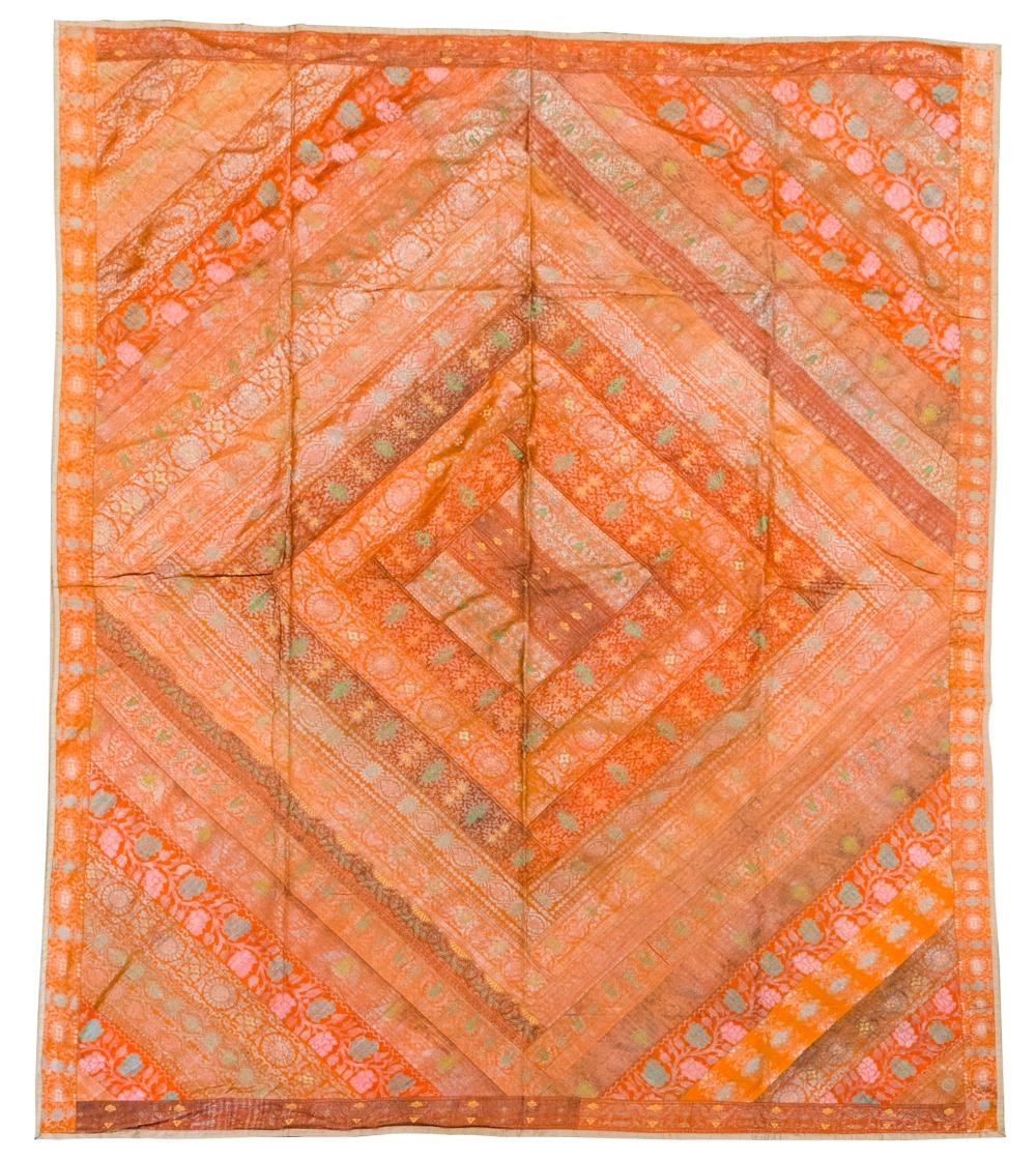 FINE INDIAN PIECED ORANGE SILK 303500