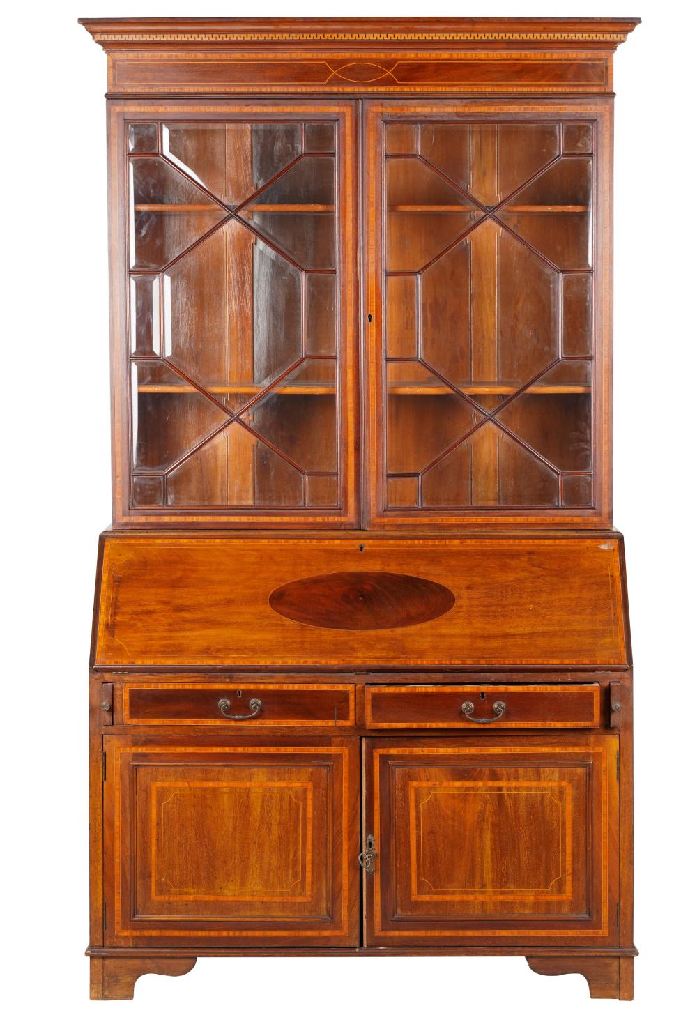 INLAID MAHOGANY BUREAU BOOKCASEInlaid