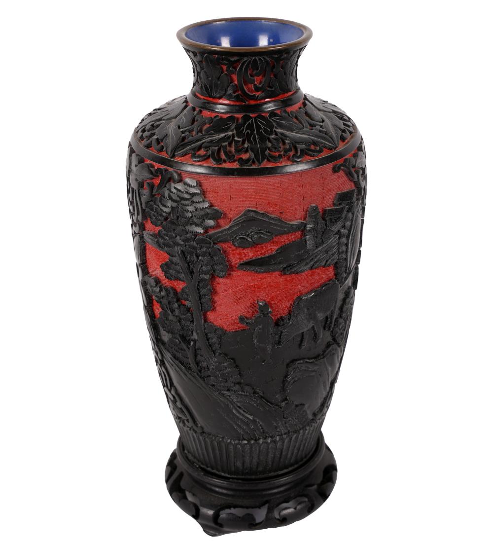 CHINESE CINNABAR VASE WITH WOOD 303562