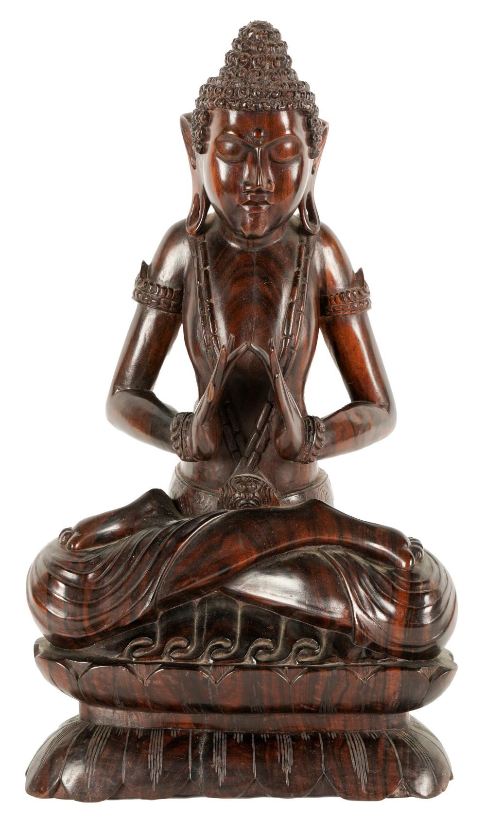 CARVED WOOD BUDDHA FIGURECarved