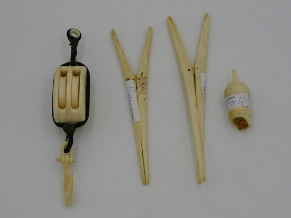 (4) SCRIMSHAW ITEMS. 19TH AND 20TH