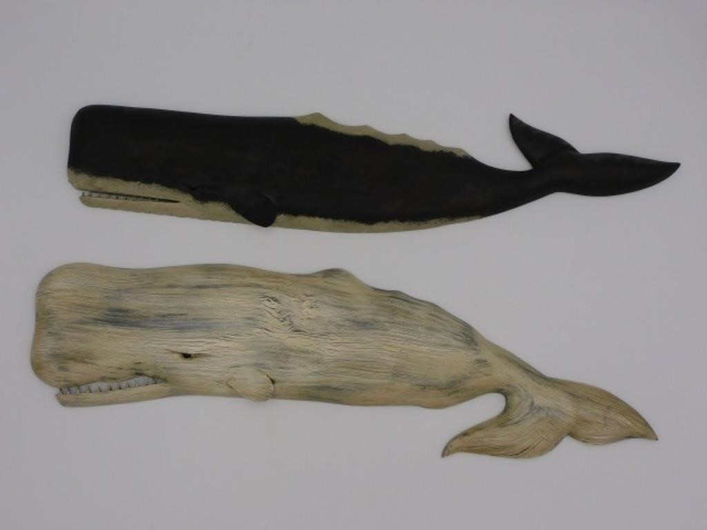 (2) CARVED AND PAINTED WHALE PLAQUES