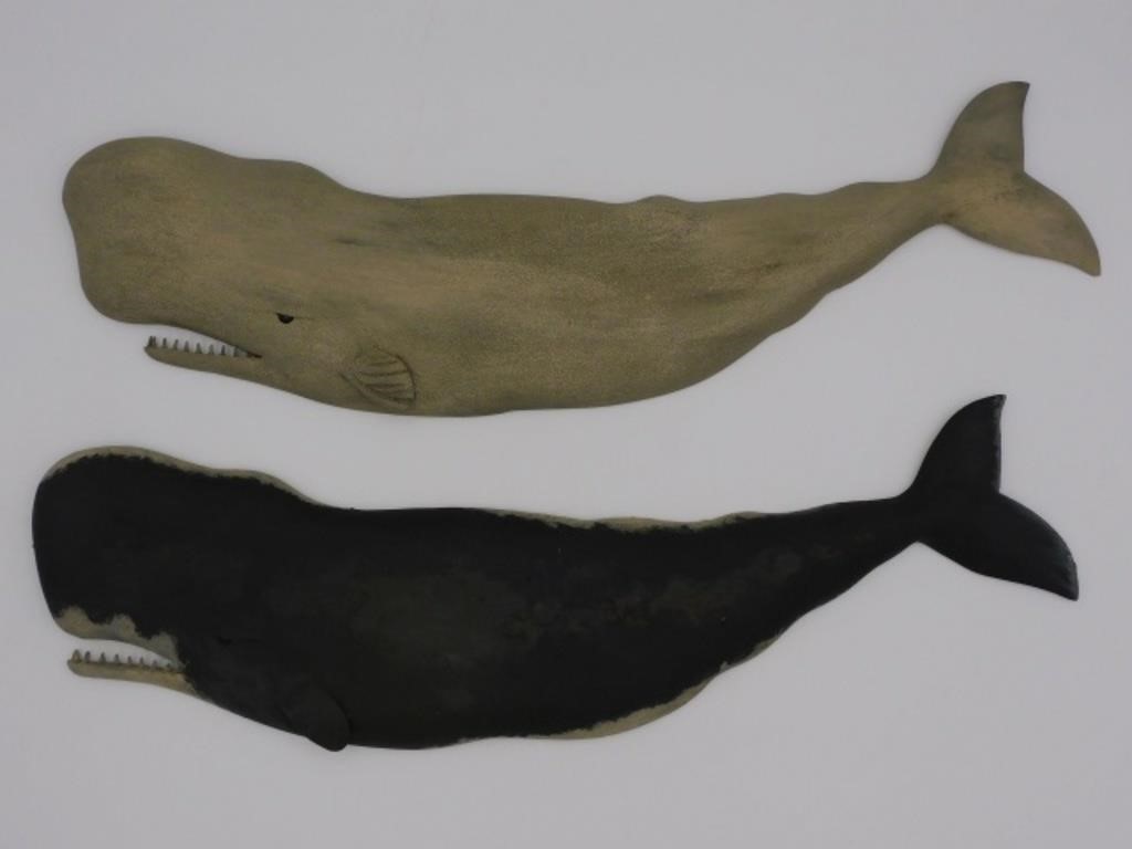 (2) CARVED AND PAINTED WHALE PLAQUES